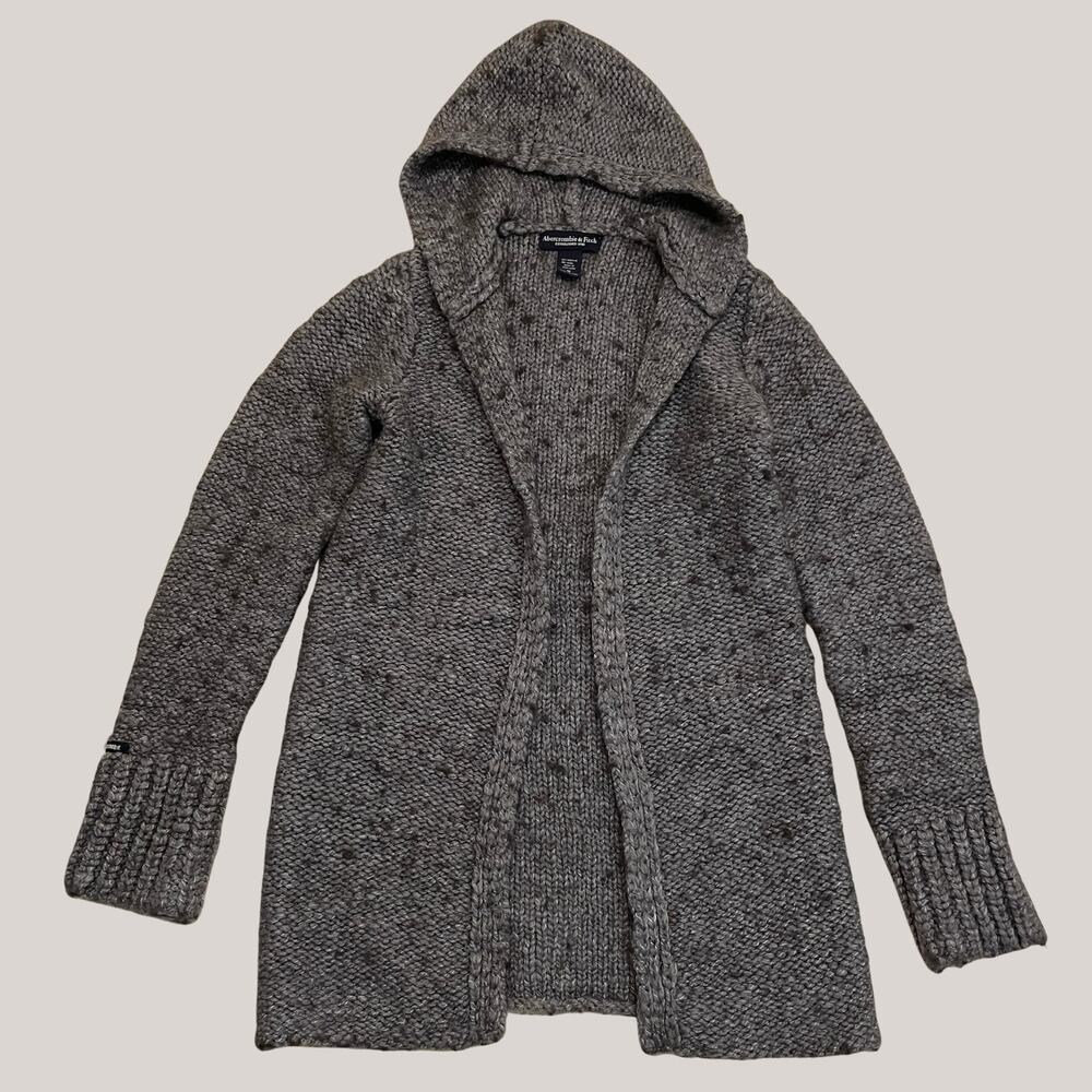 Abercrombie & Fitch Chunky Hooded Cardigan | Wool Blend, Gray, M